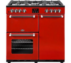 BELLING  Kensington 90DFT Dual Fuel Range Cooker - Red & Chrome